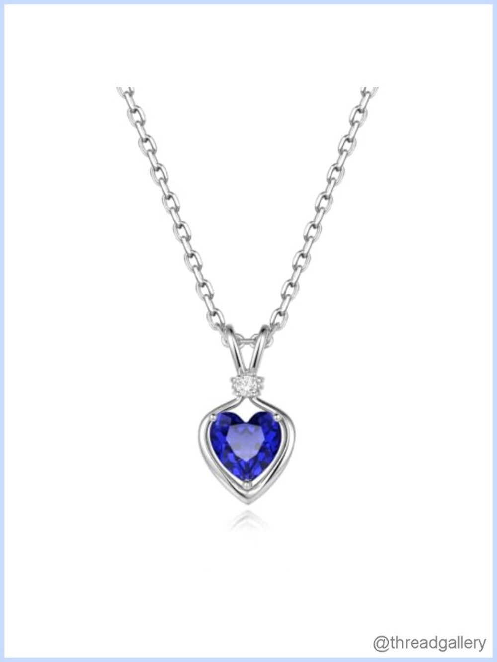 14K Solid White Gold Heart Sapphire Necklace Lab-Grown Diamond Sterling Silver